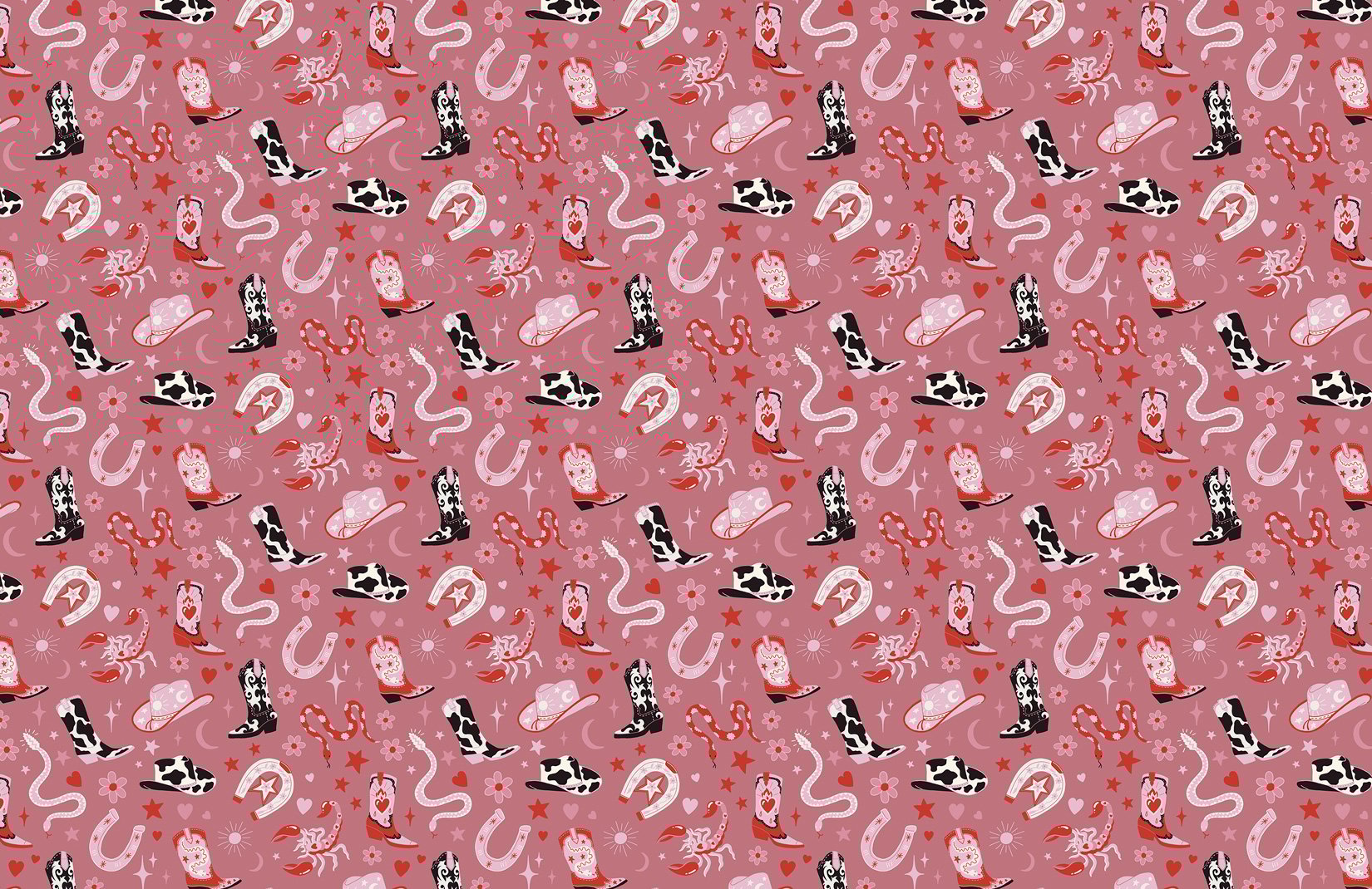 Dark Pink Western Motif Wallpaper