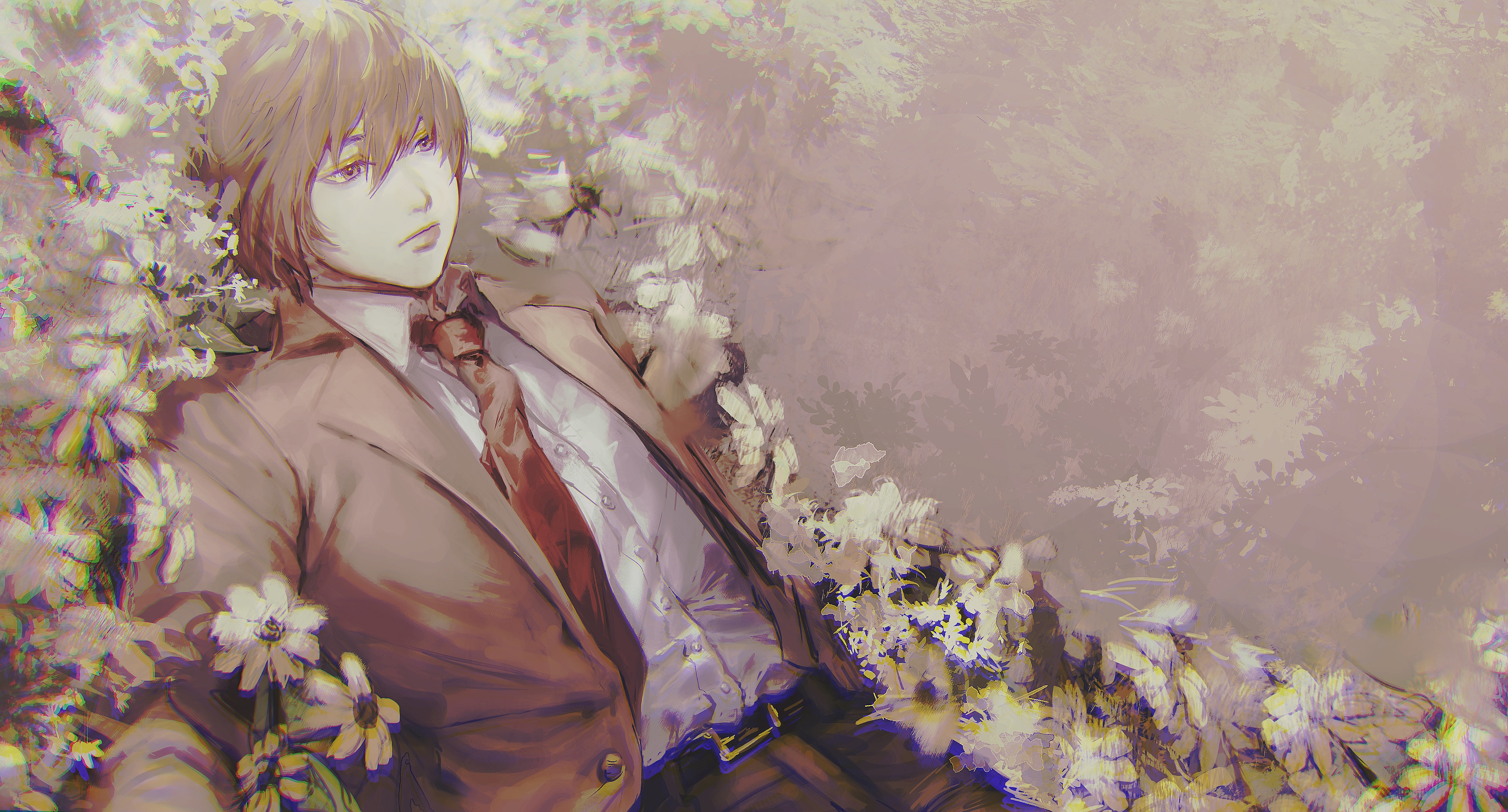 Wallpaper flowers, guy, Death Note