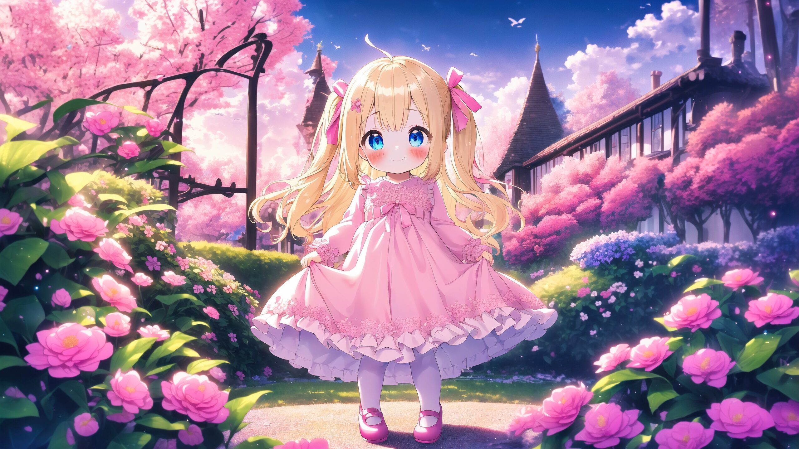 4K wallpaper of blonde girl in dress's drawing page