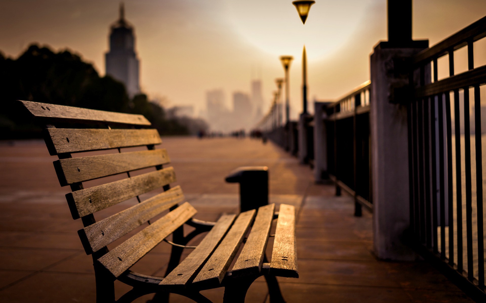 Wallpaper sea, light, bench, the city, Park, background, mood, stay for mobile and desktop, section настроения, resolution 1920x1200