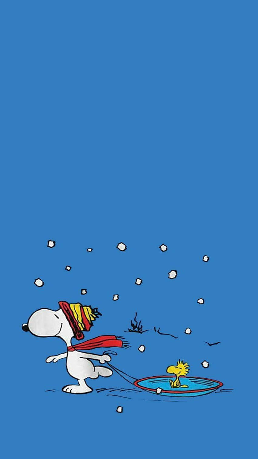 Download Snoopy Pulling Woodstock Christmas iPhone Wallpaper