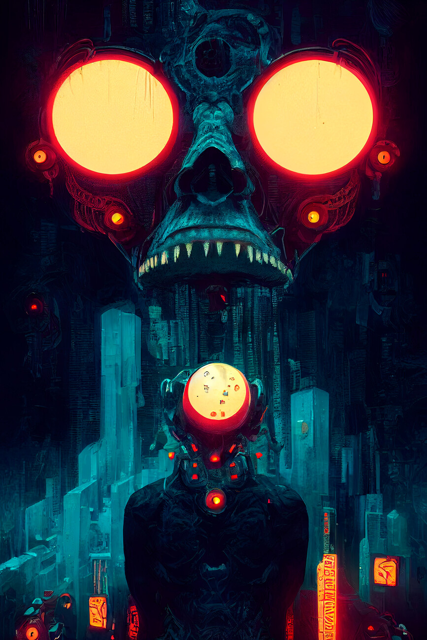 Dark tech god with acolyte Wall Mural