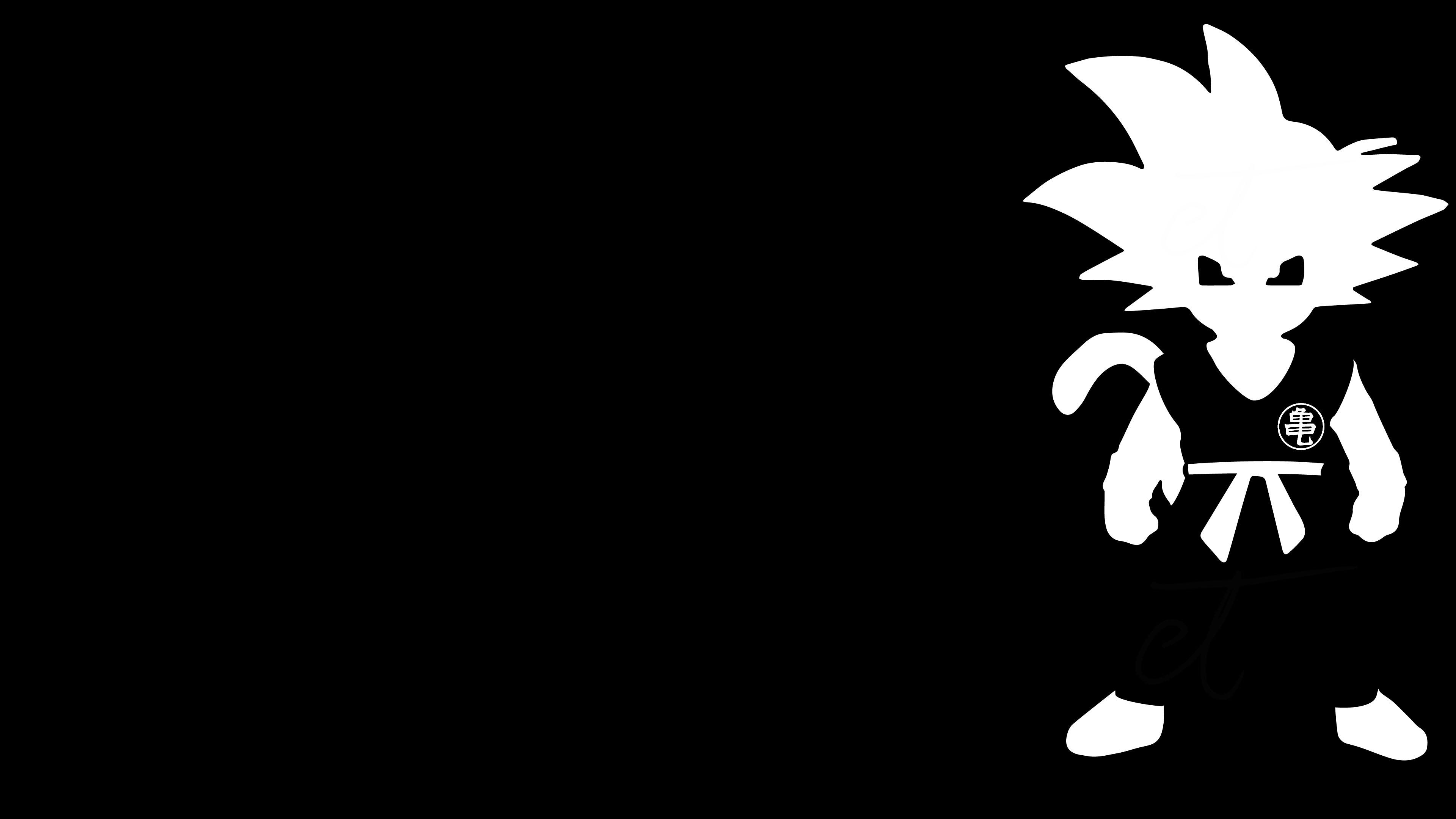 Minimalist black and white young Goku