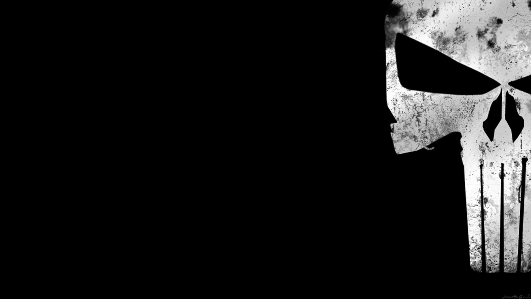 The Punisher, black background, skull