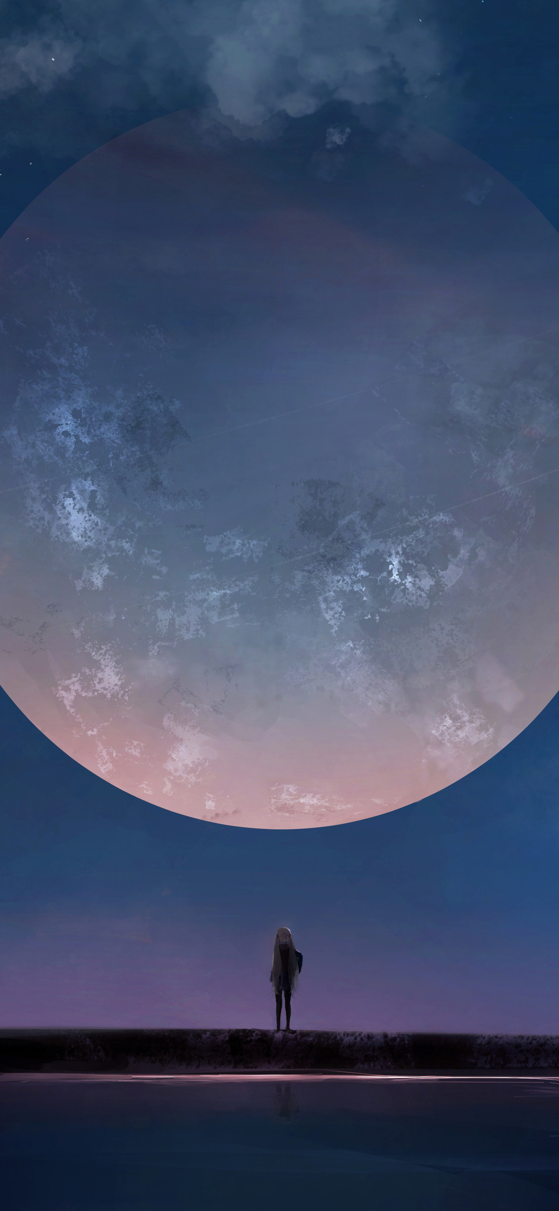 Huge Moon Anime Girl Night