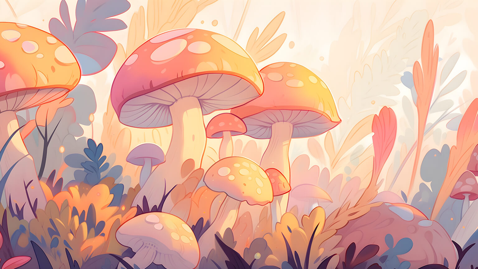 Mushrooms Pastel Desktop Wallpaper Wallpaper 4K