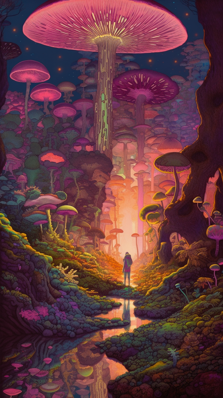 Mushroom Jungle Phone Wallpaper