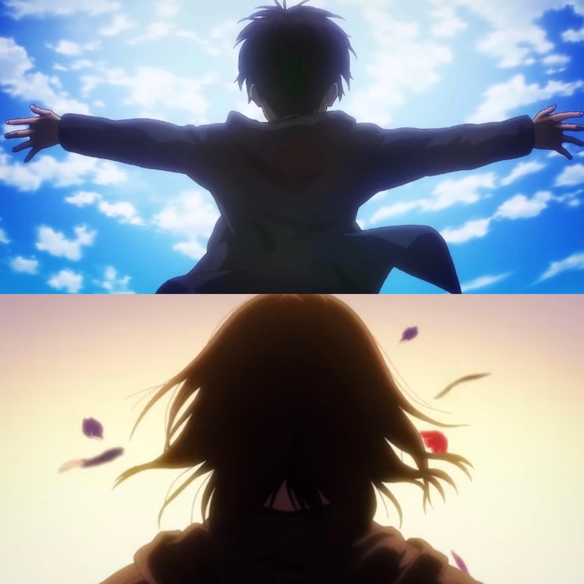 Kid Eren and Adult Eren moving forward