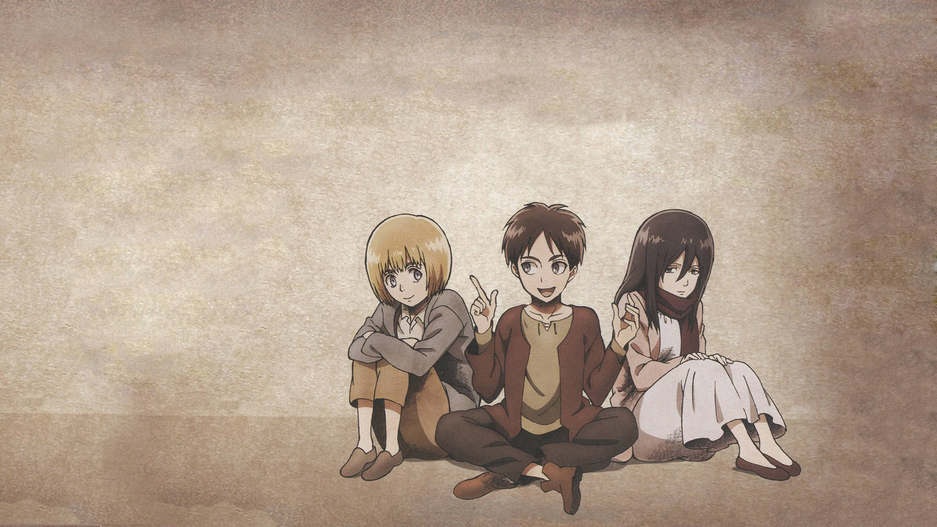 Download Young Eren Yeager, Mikasa And Armin Wallpaper