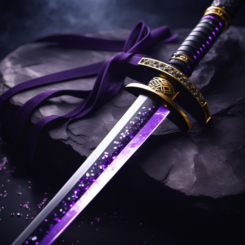 katana with purple grip and black blade