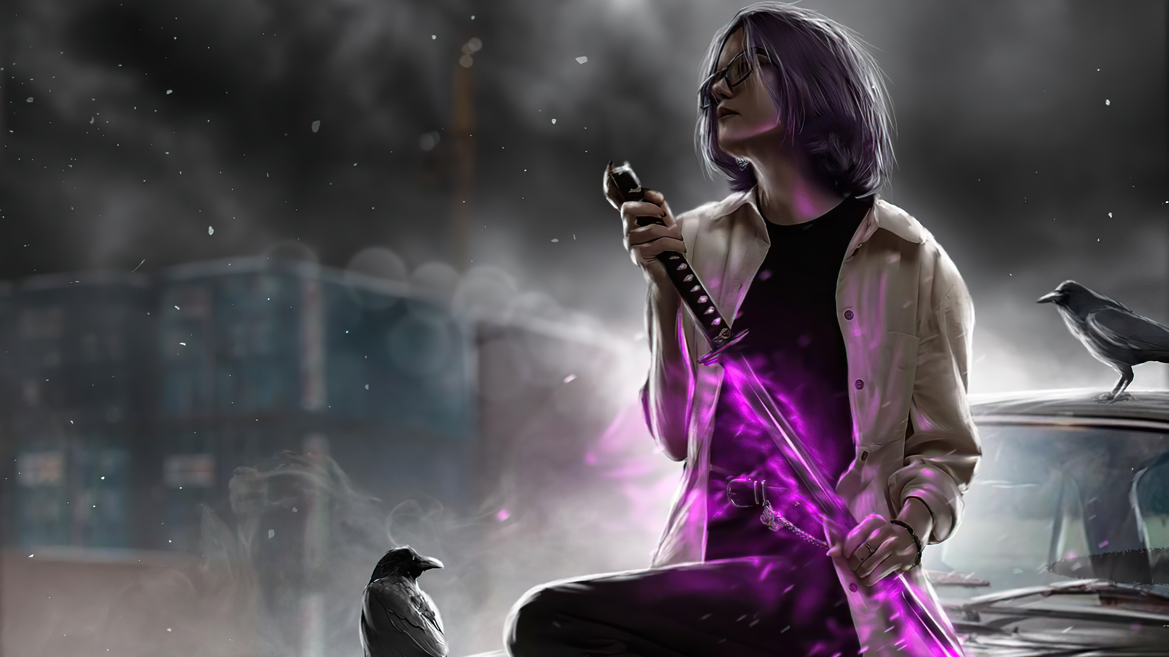 Katana With Purple Sword Wallpaper, HD