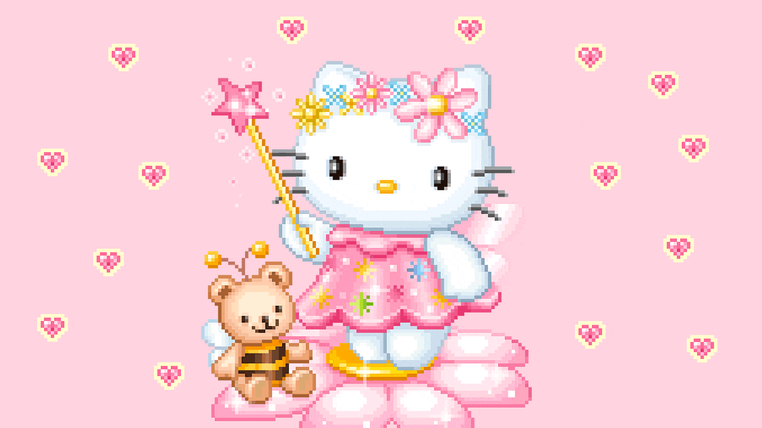 Sanrio Hello Kitty Rilakkuma Pixel GIF Desktop Wallpaper in 4K