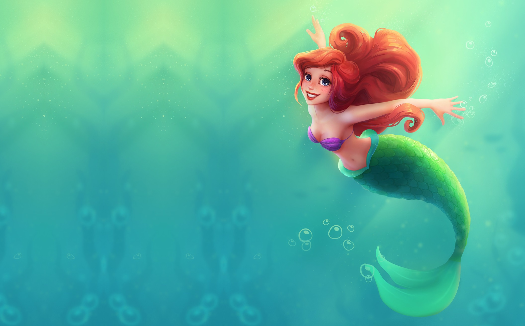 Wallpaper sea, water, cartoon, tale, art, Princess, sea, Ariel for mobile and desktop, section фильмы, resolution 2112x1314