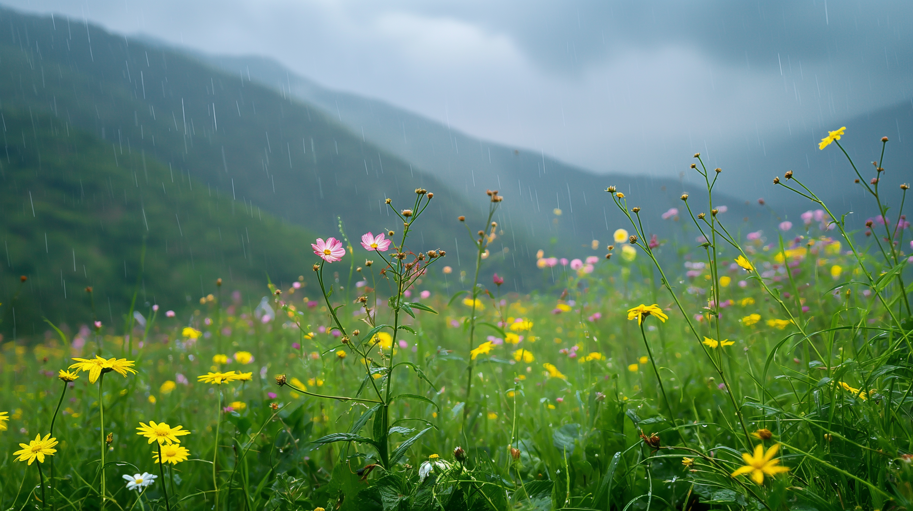 Spring Rain Meadow HD Wallpaper