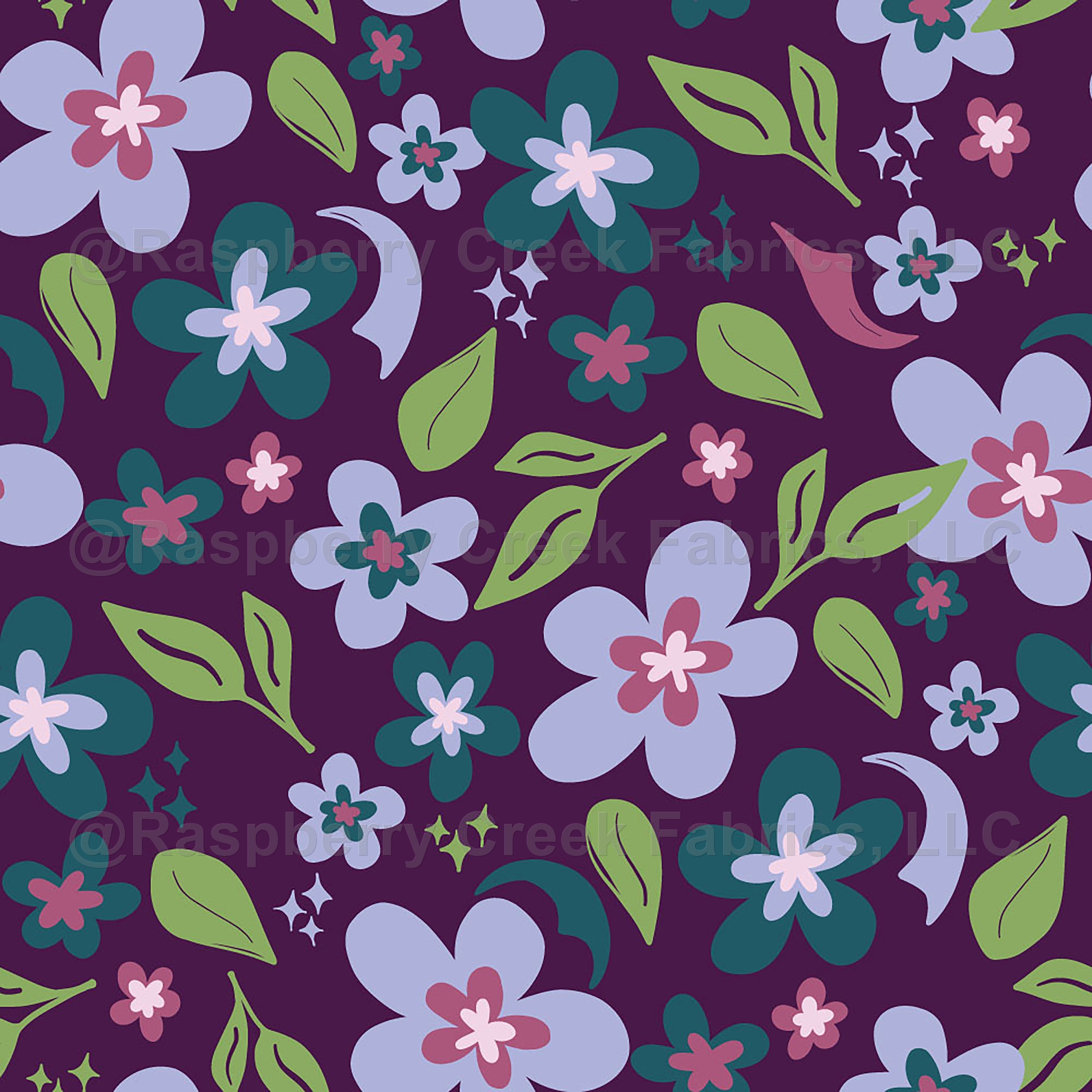 Pretty Retro Floral Flowers Purple