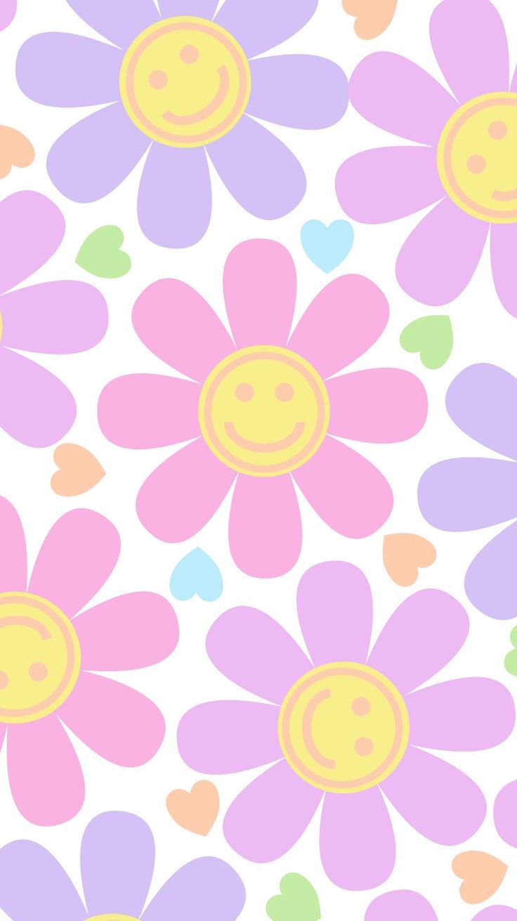 Smiley Face Flower Pattern Wallpaper