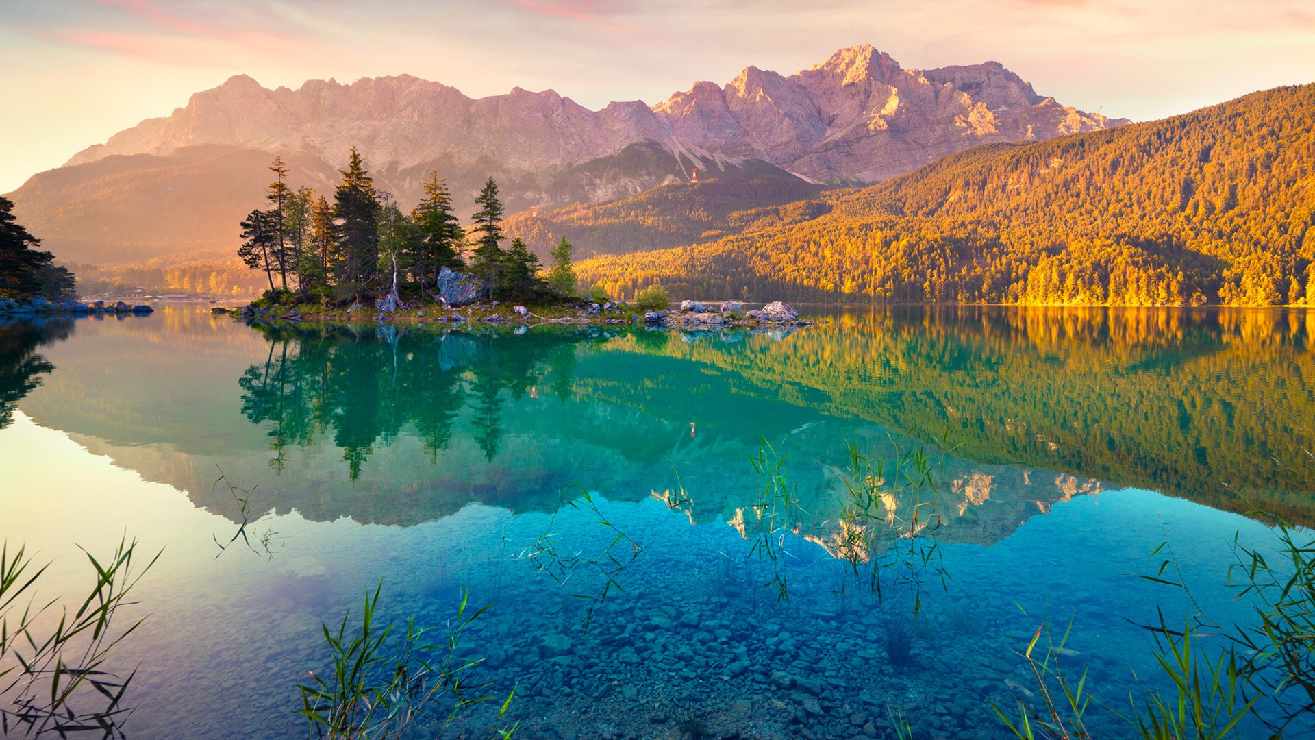 Eibsee lake in German Alps, Germany