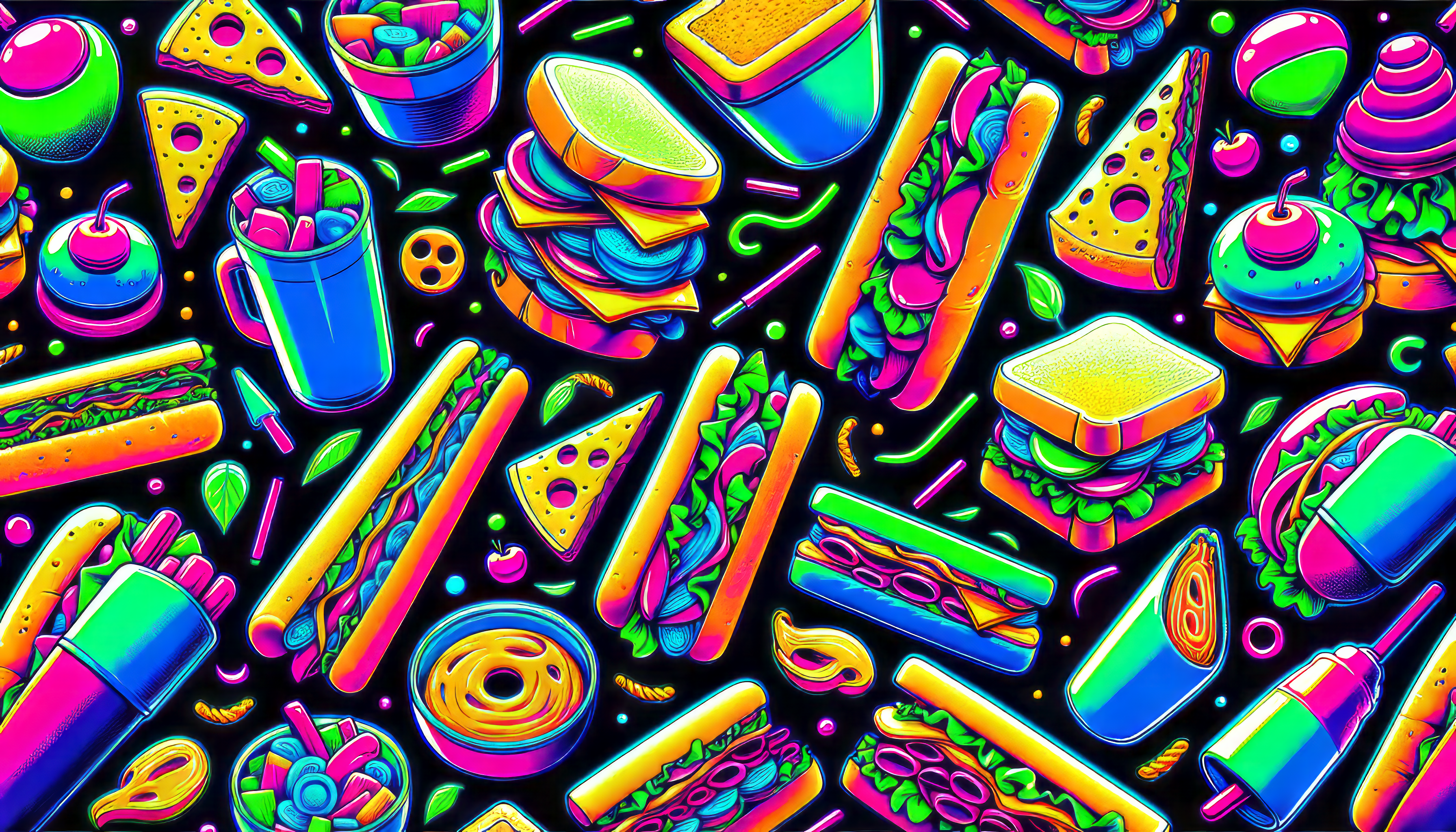 Colorful Neon Fast Food Pattern HD