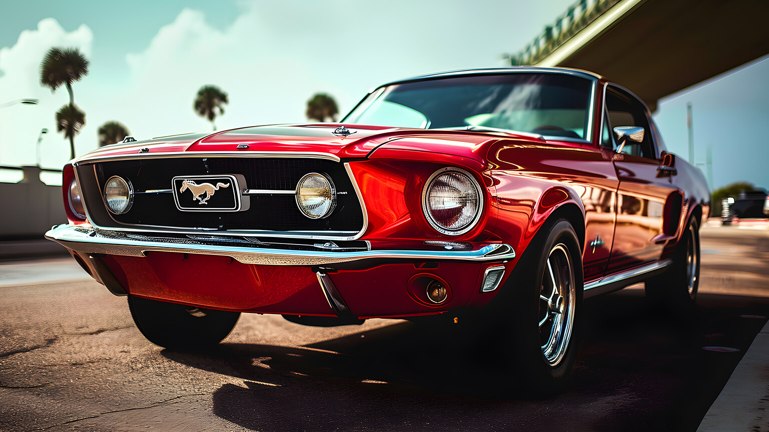 Red Ford Mustang on Street Desktop