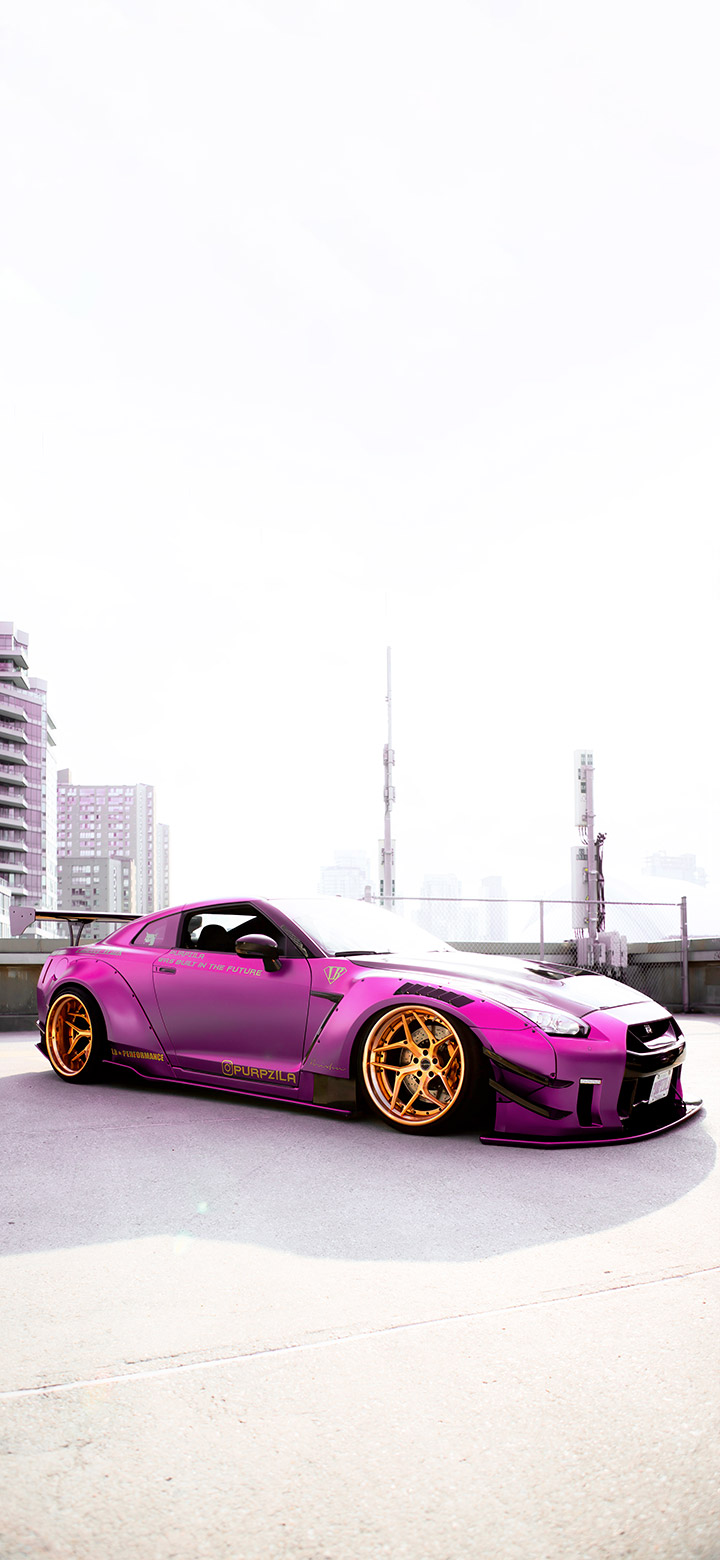 Nissan GTR in purple 4K Phone Wallpaper