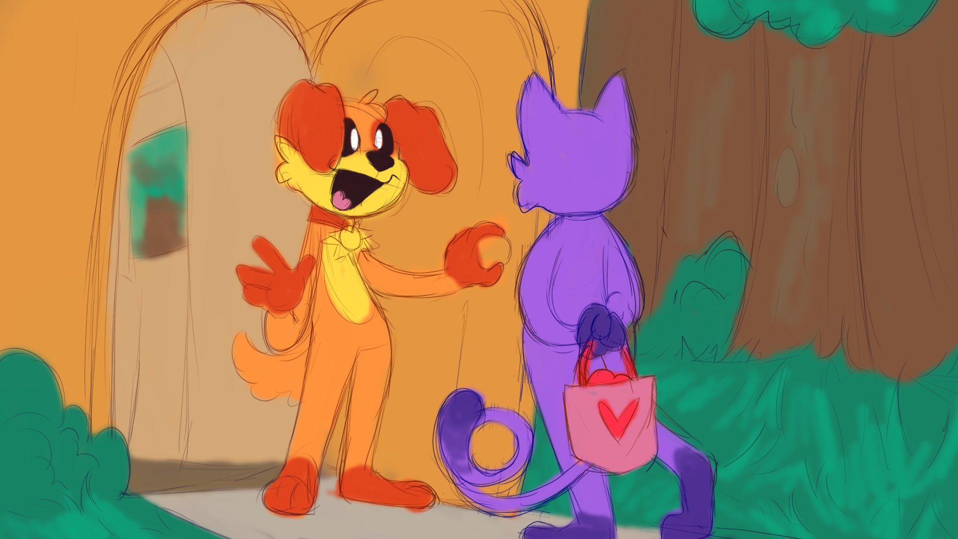 cute lil catnap and dogday art