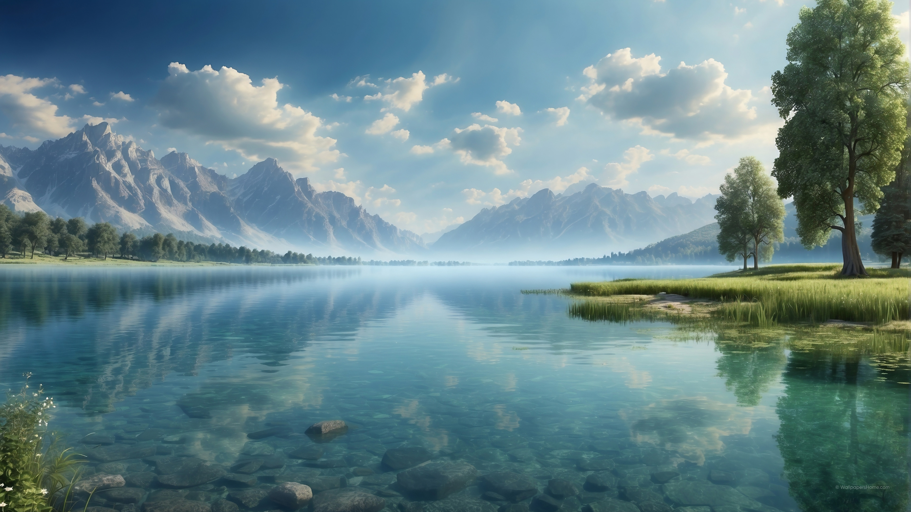 Wallpaper mountains, lake, water, OS