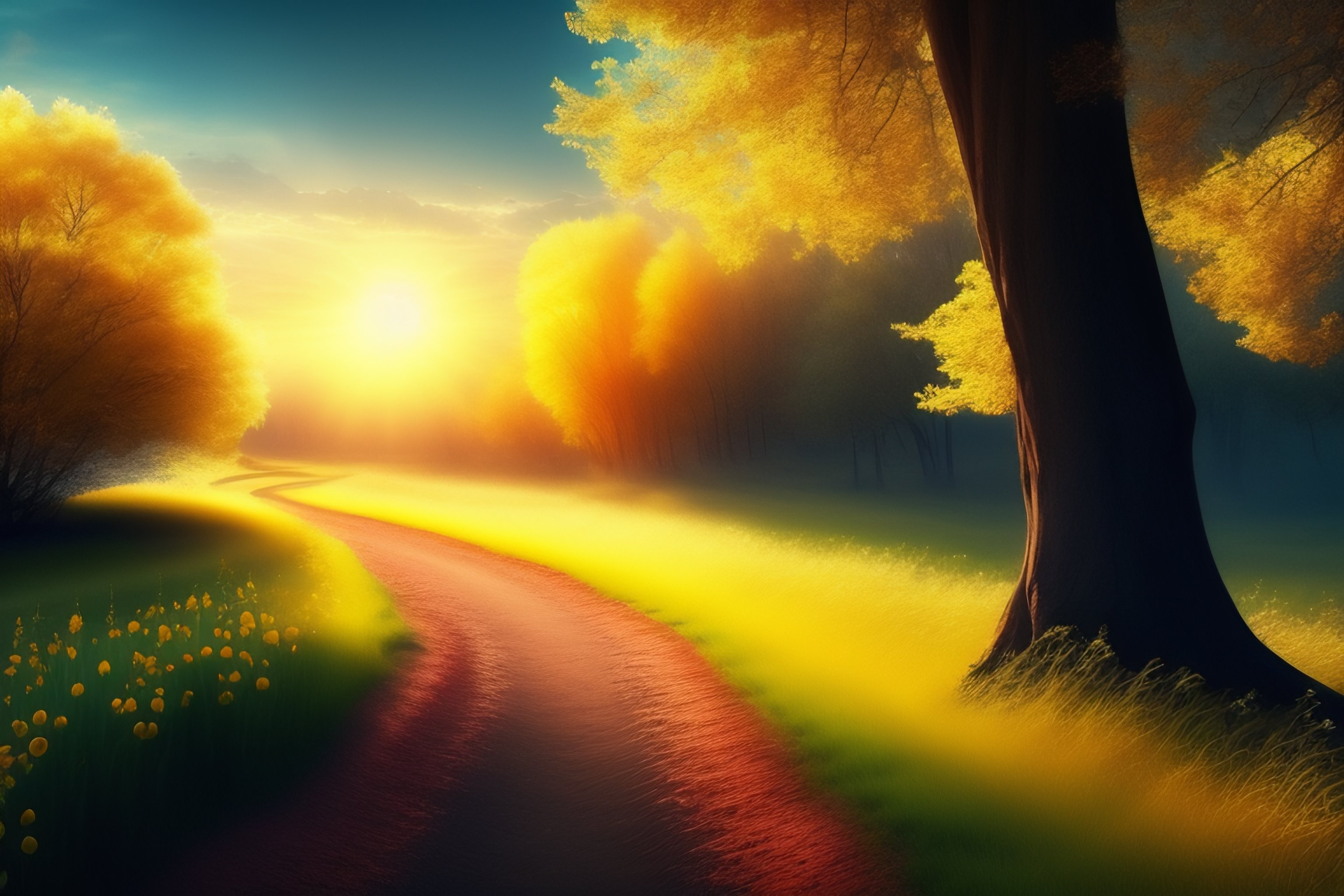 Path, distance, spring, morning