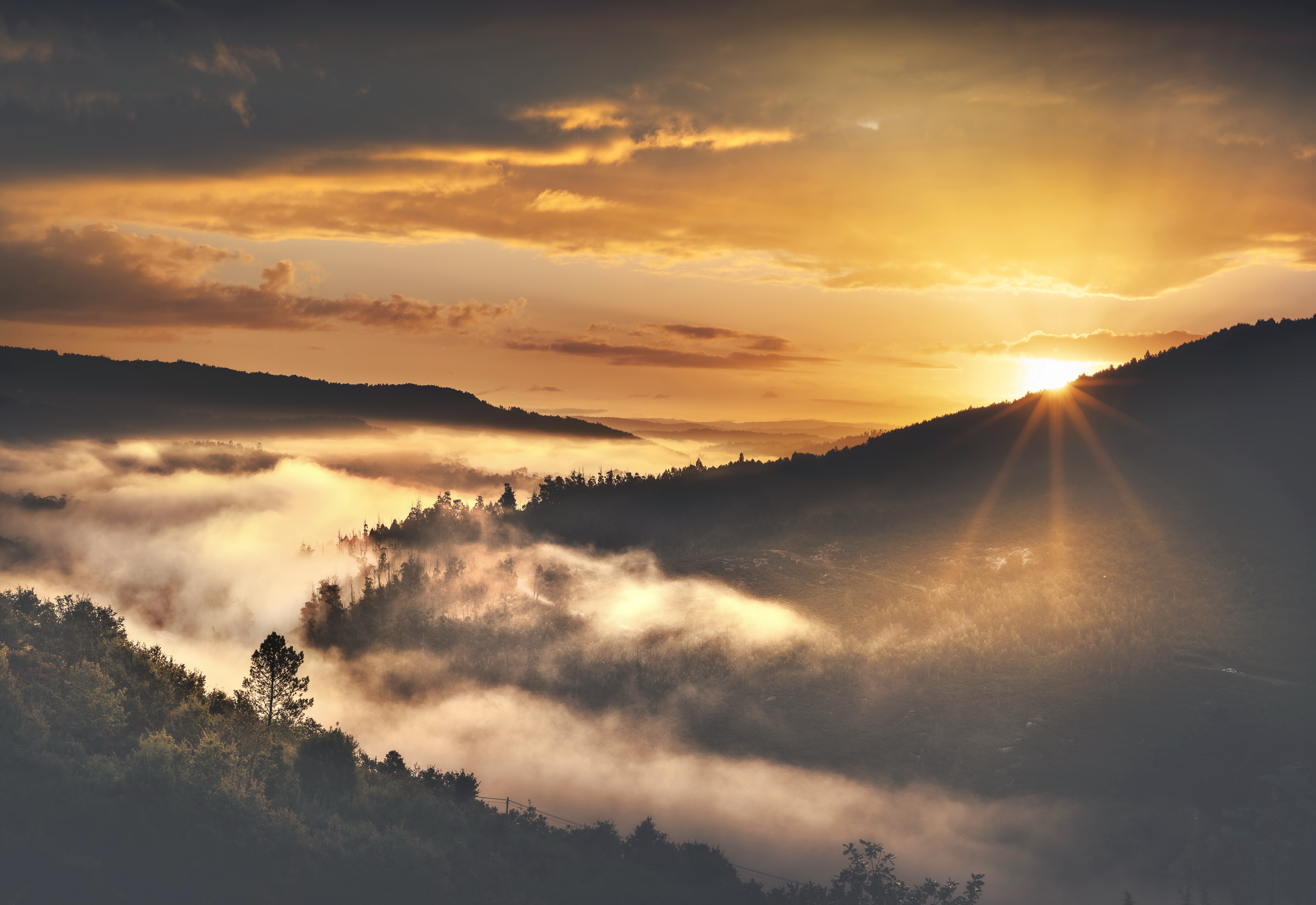 HD desktop wallpaper: Sunset, Fog