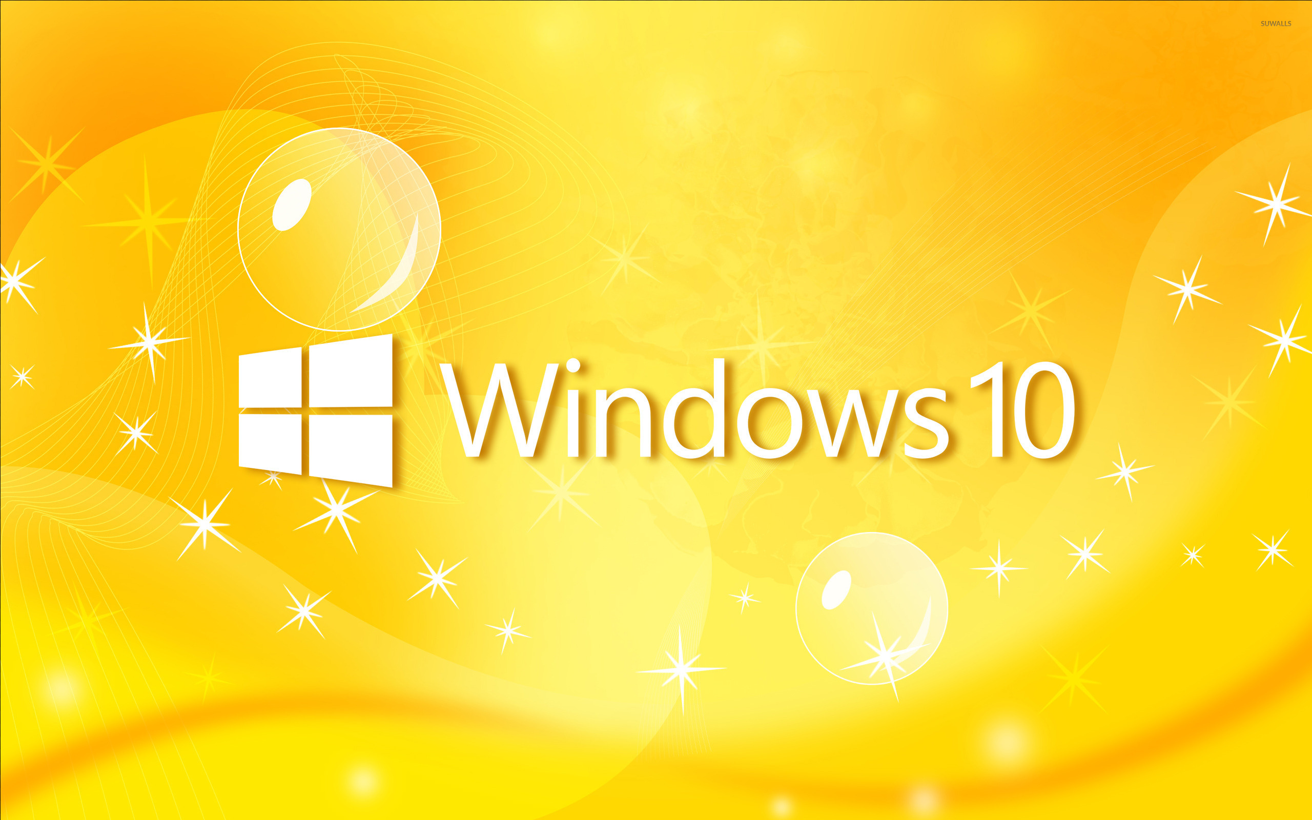 Windows 10 text logo on yellow curves