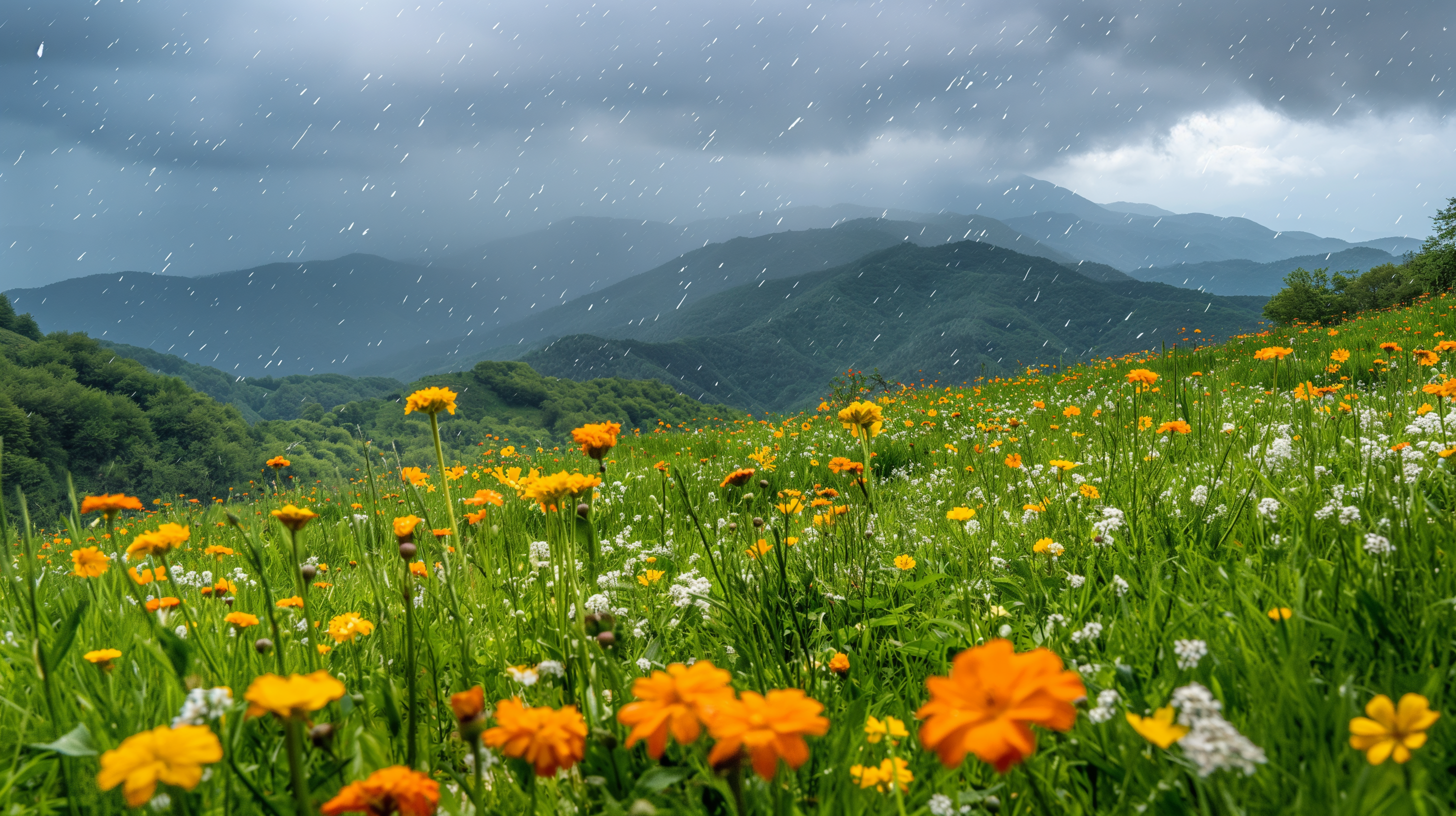 Spring Meadow Rainfall HD Wallpaper