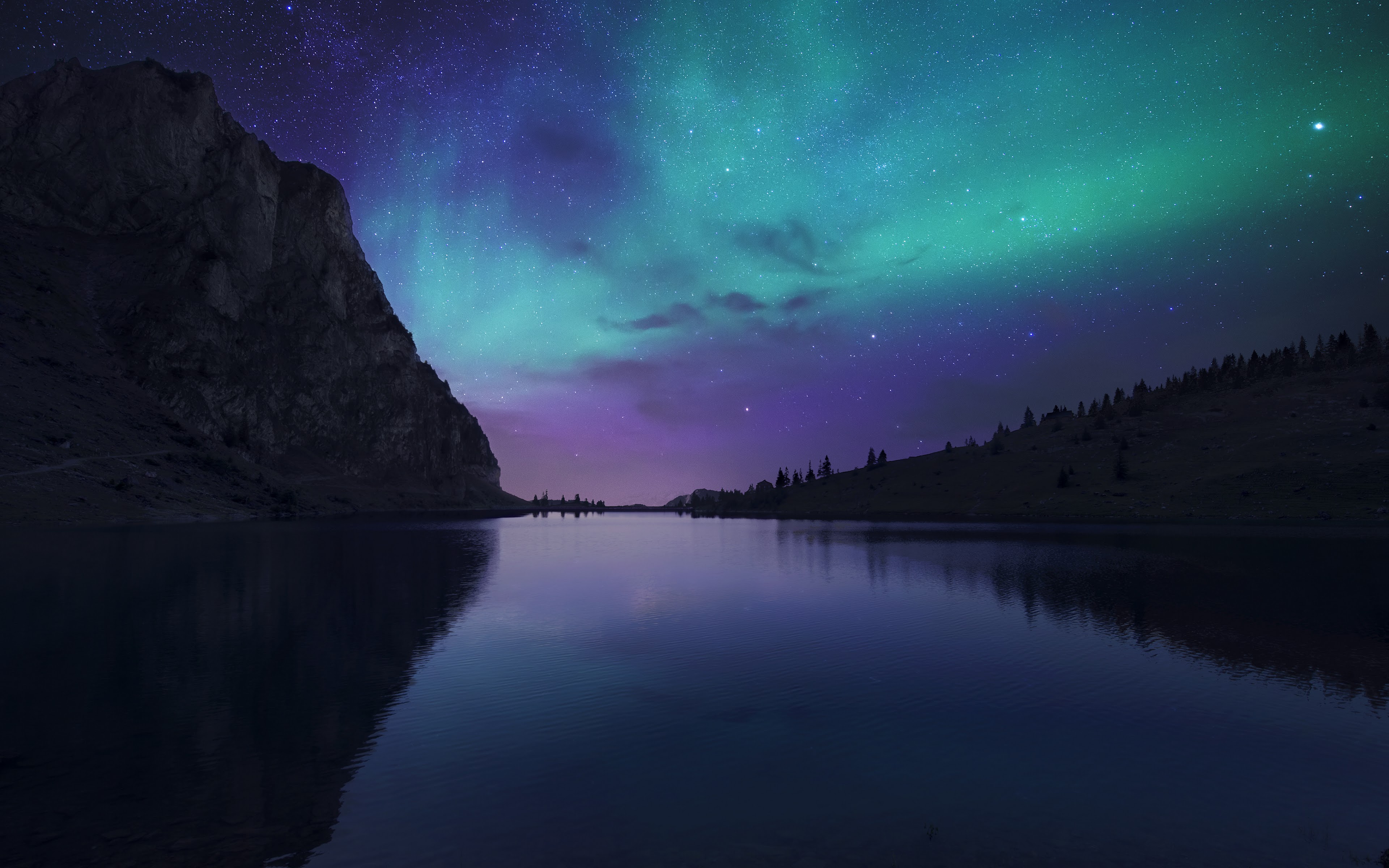 Aurora Borealis Night Sky Stars Lake