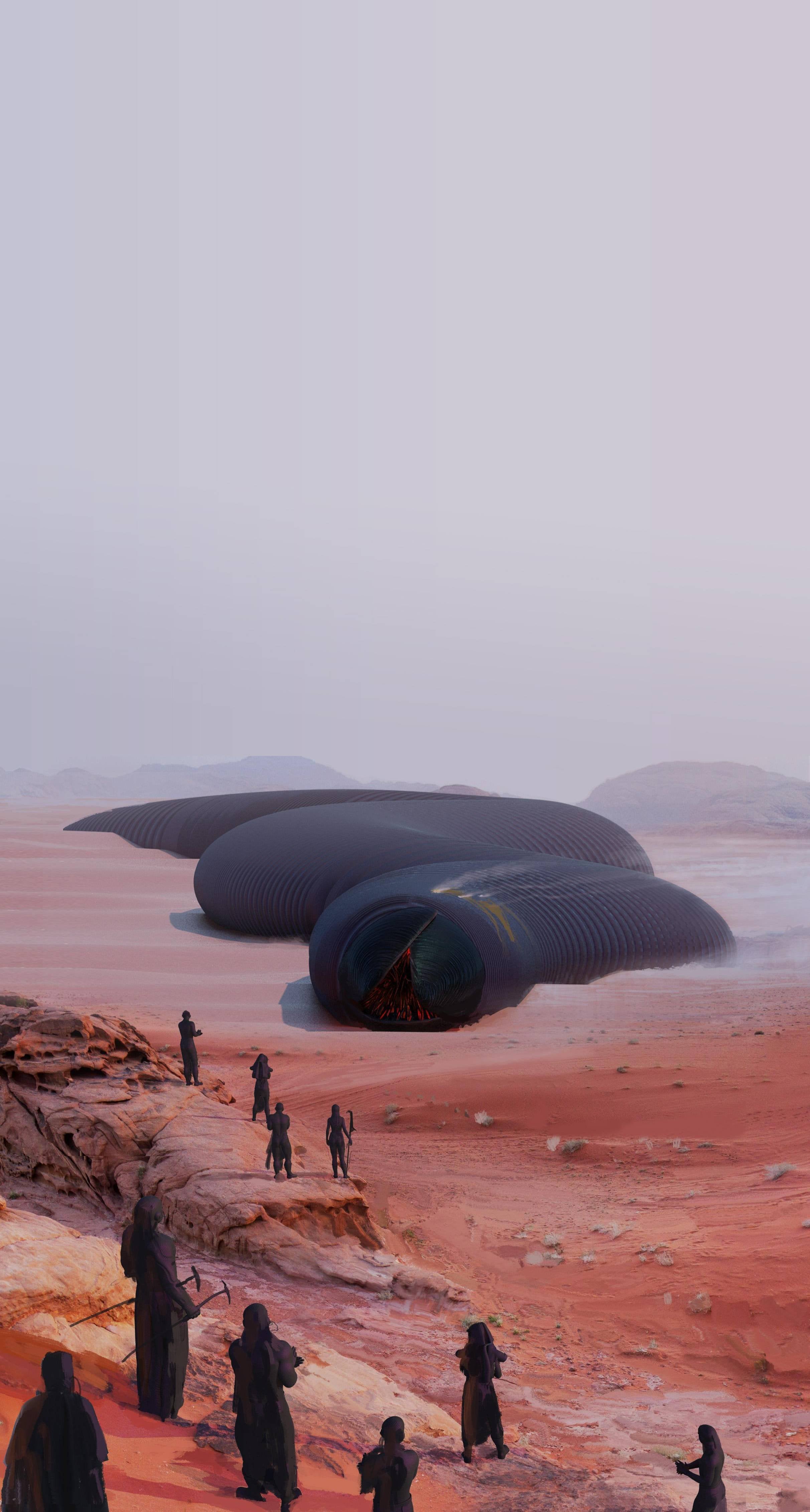 Dune phone wallpaper from my favorite piece depicting a sandworm