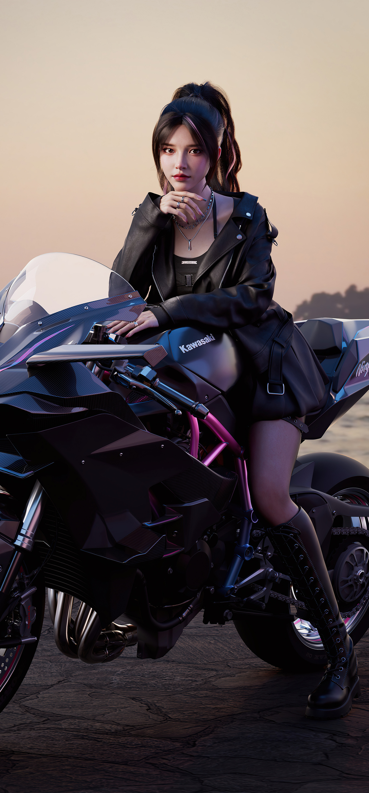 Cool Asian Girl On Ninja H2r