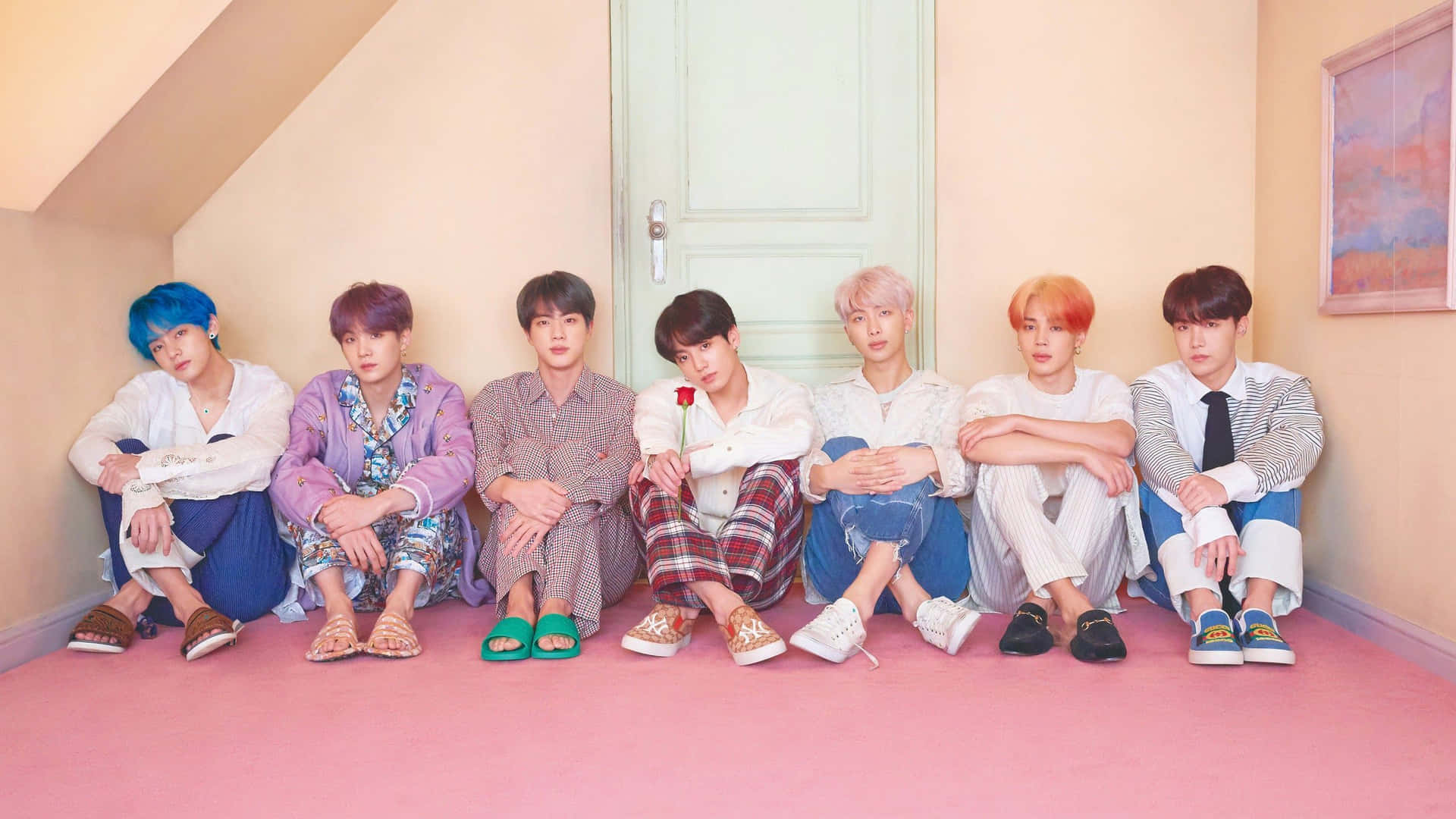 Download Enjoy the aesthetic perfection of BTS with this pink desktop wallpaper Wallpaper