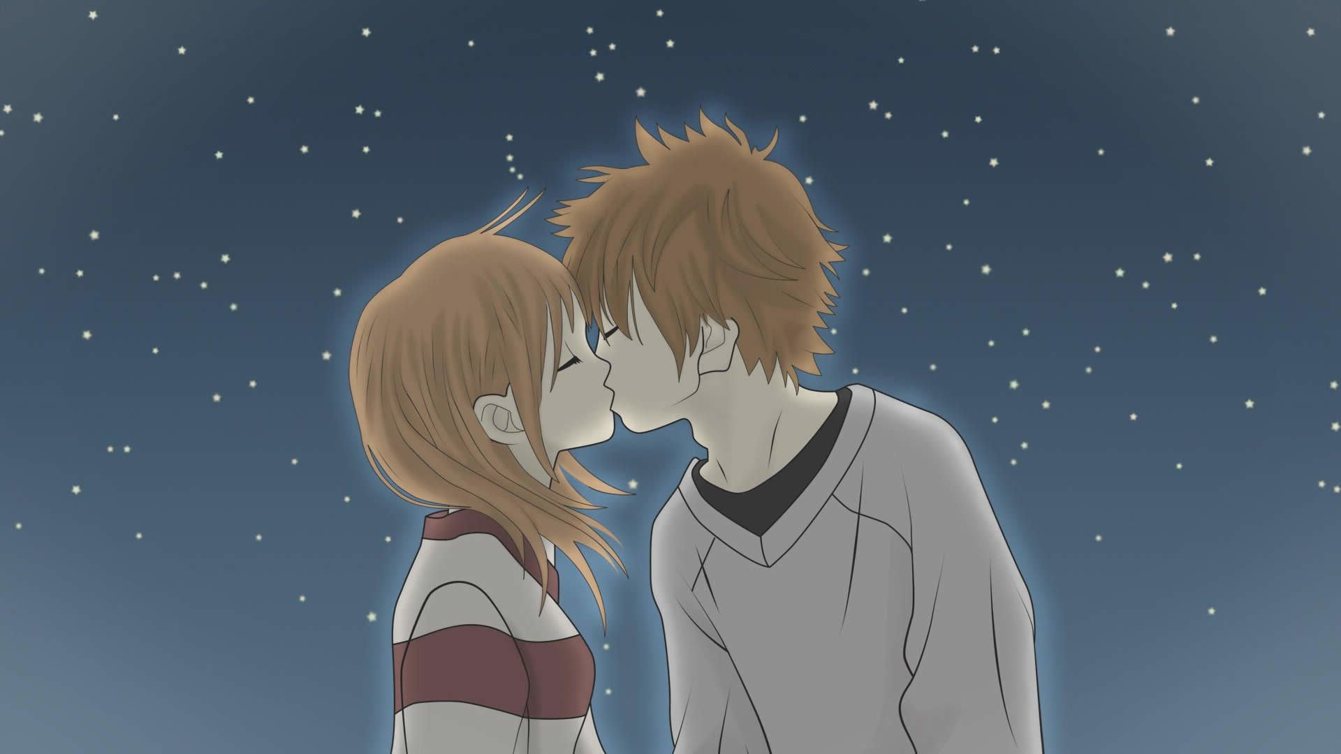 Wallpaper night, kiss, anime, art, girl