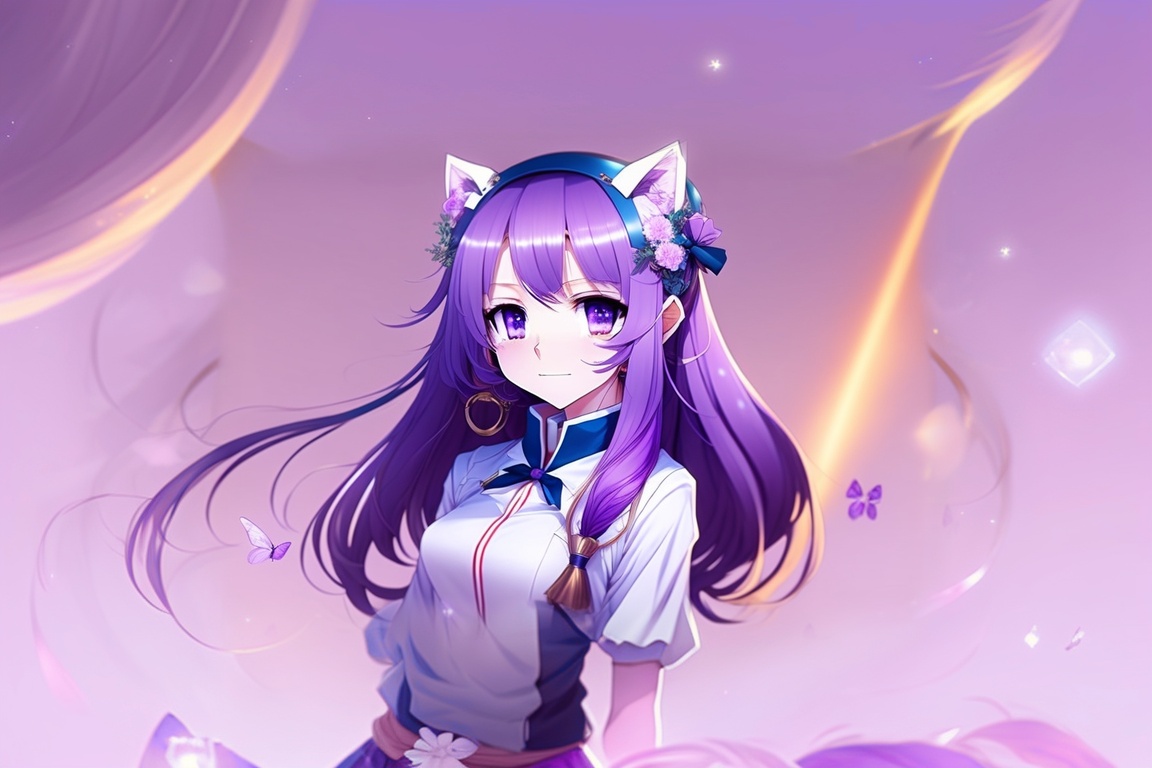 Cute anime girl, long hair, violet eyes