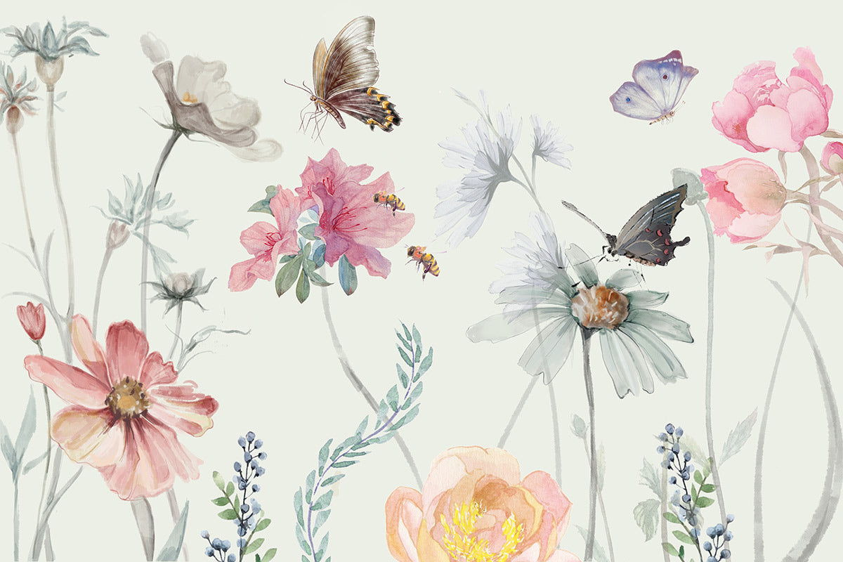 Watercolour Spring Wall Murals. Flower