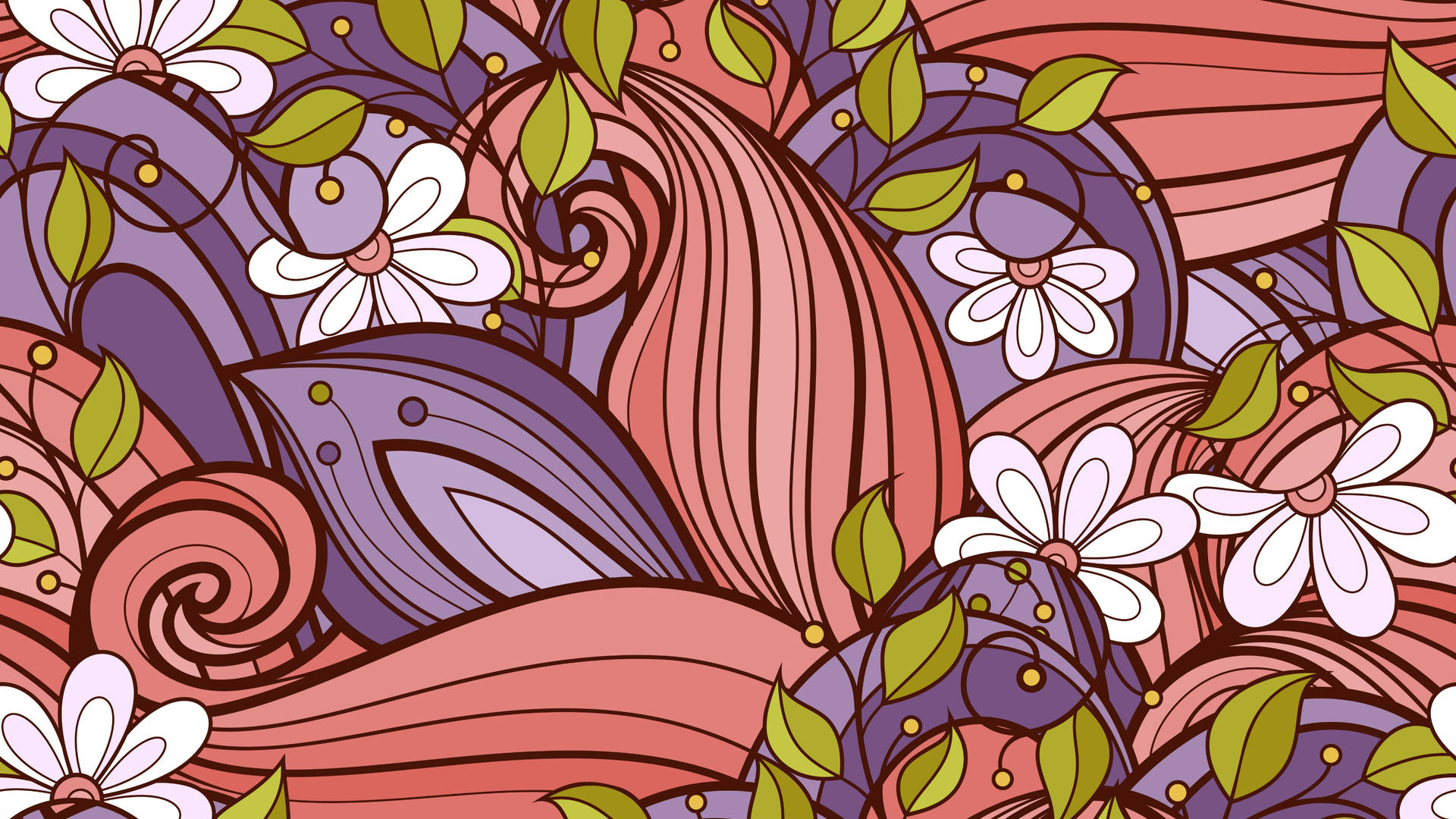 Vibrant Floral Doodle Pattern Wallpaper