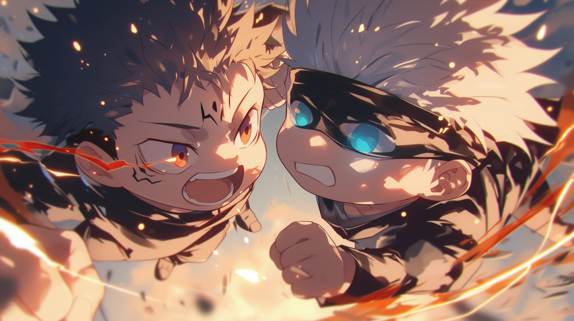 Chibi Gojo vs Sukuna HD Wallpaper