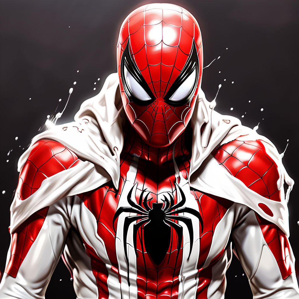 White and red spiderman with and O logo