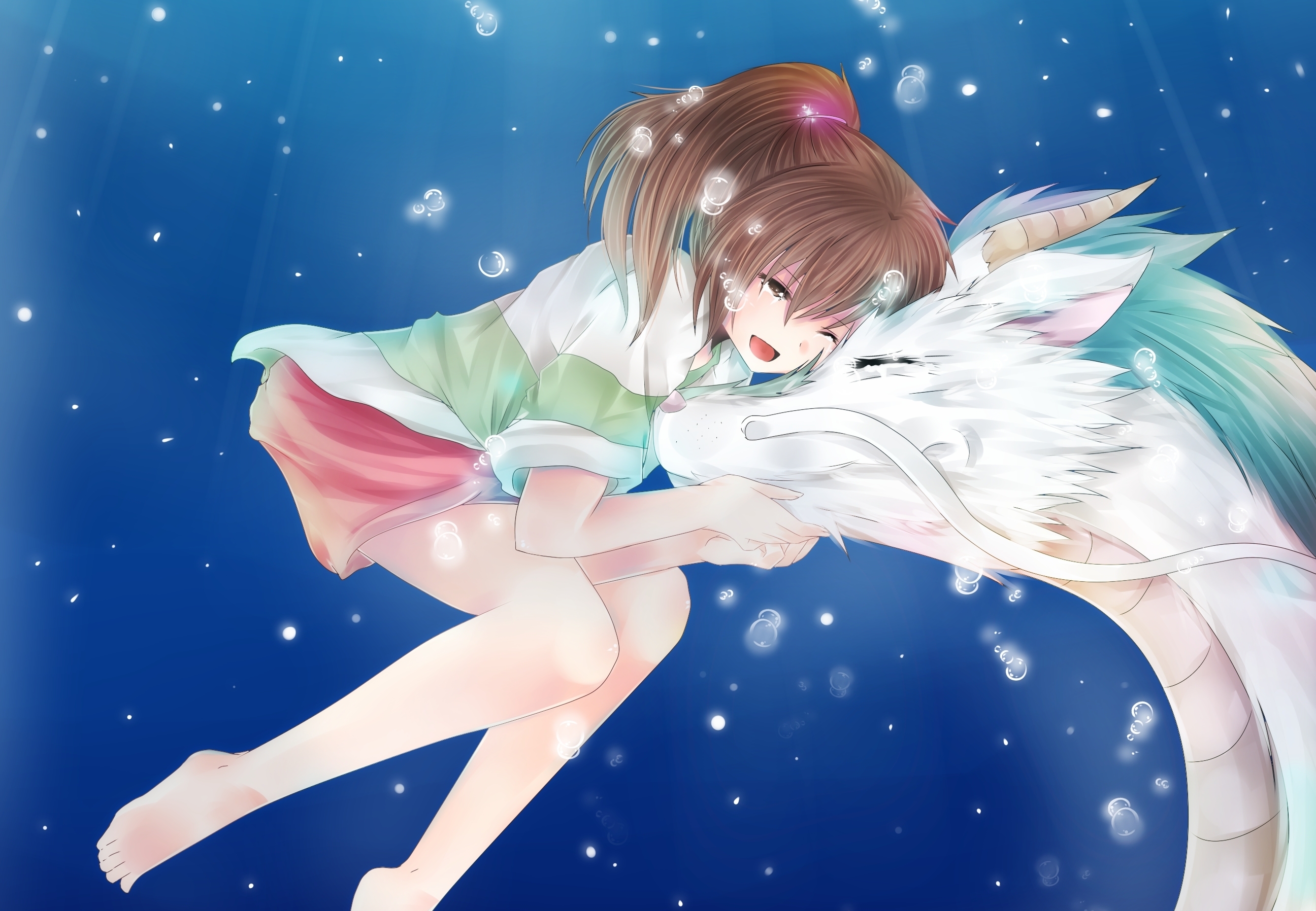 wallpaper bubbles, dragon, anime, art