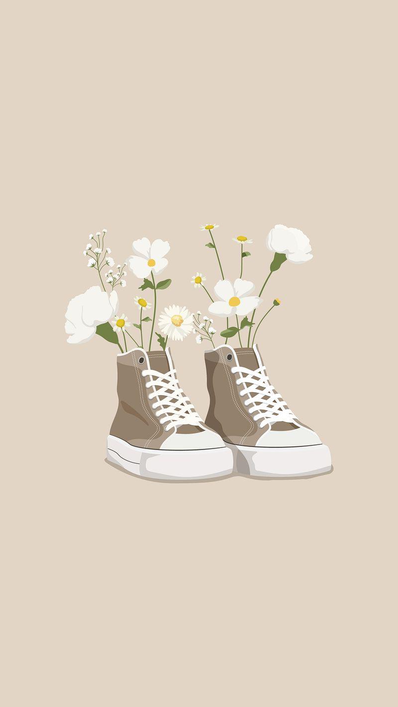 Sneakers and wildflowers. Minimal