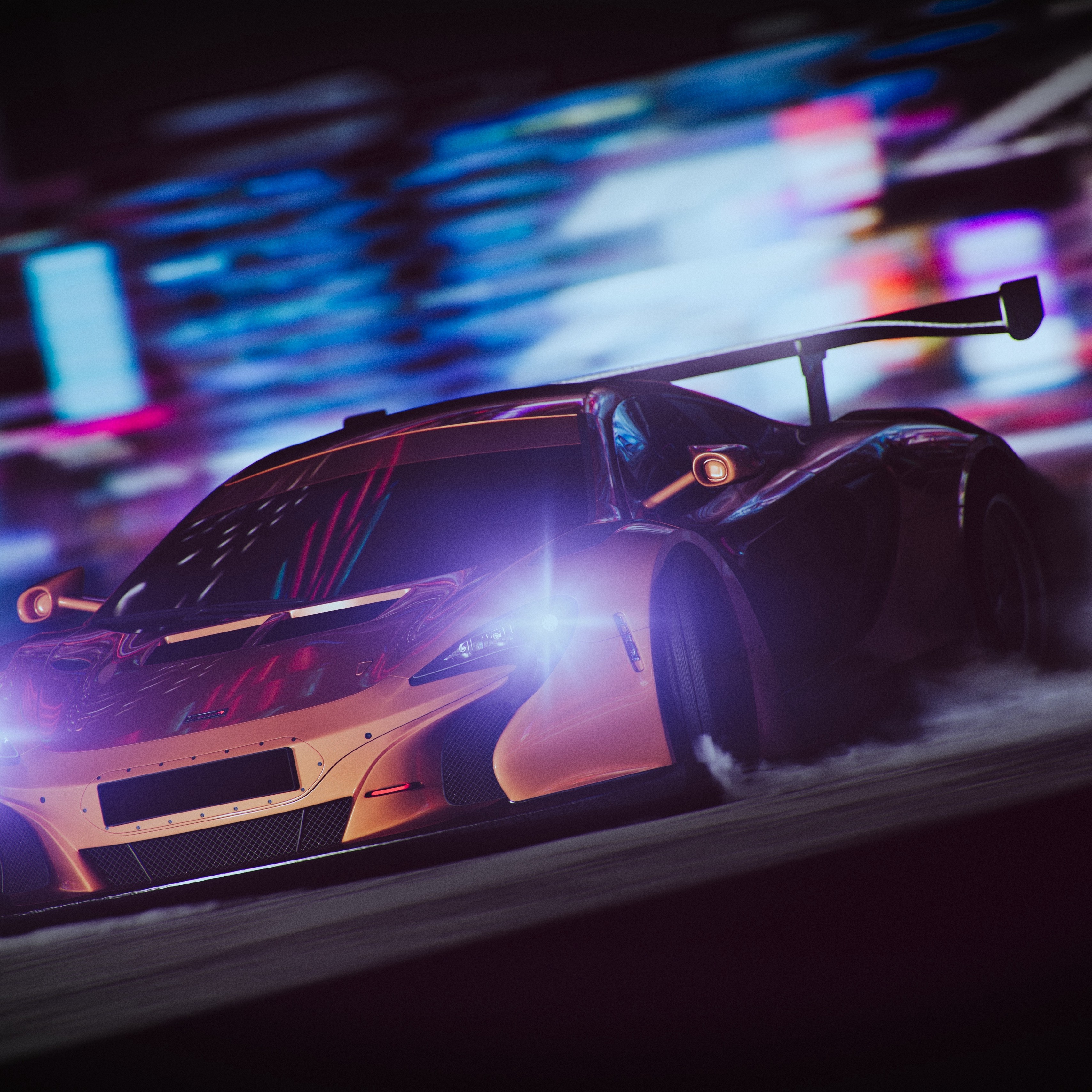 Sportscar Drift Speed Night Light Smoke 4k Wallpaper