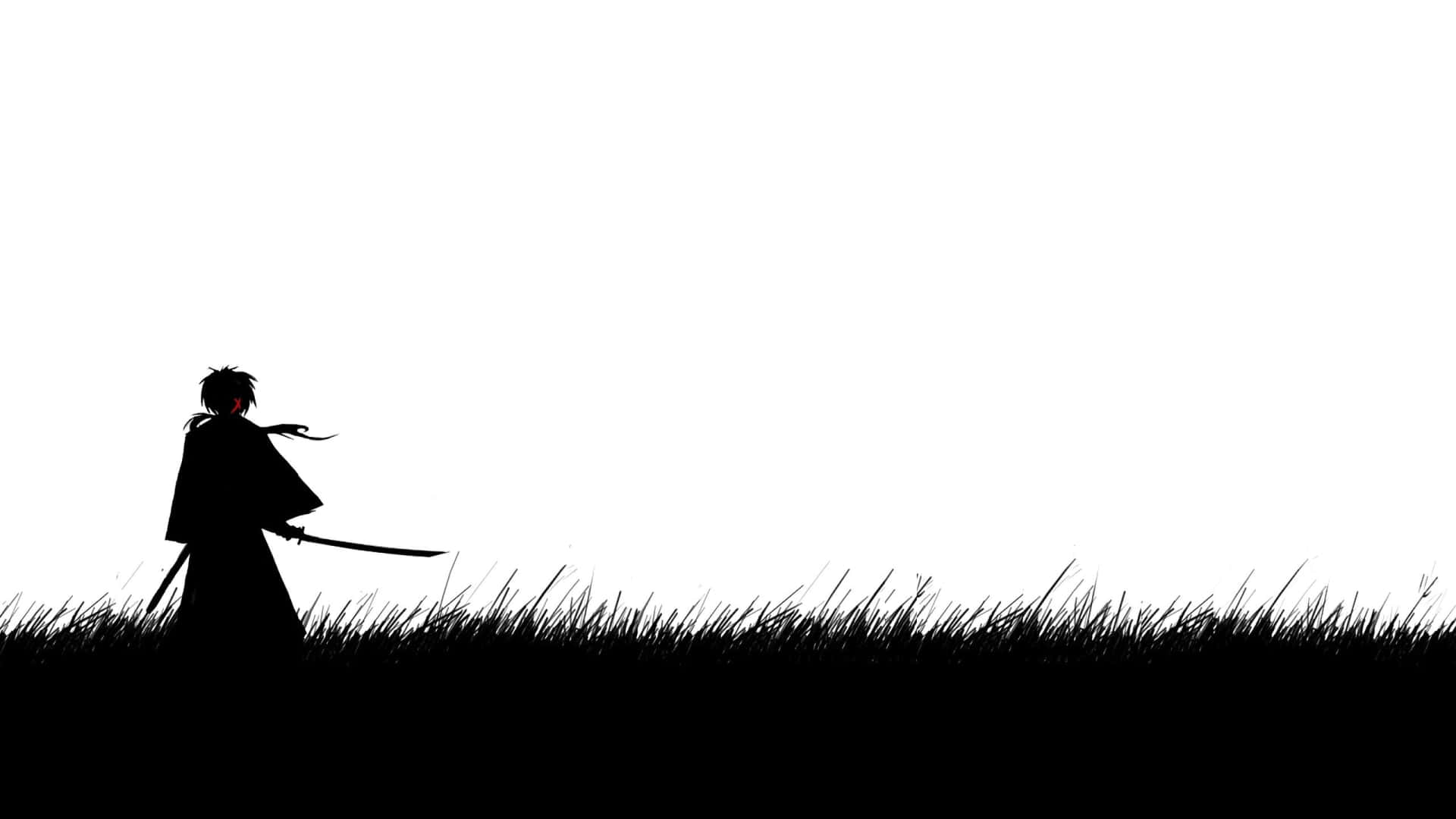 Download Black and White Samurai in a fierce stance Wallpaper