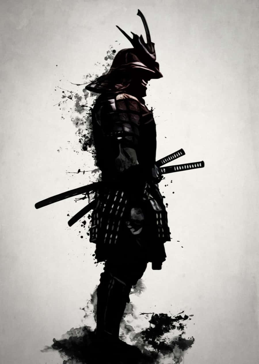 Download Black and White Samurai wielding a katana Wallpaper