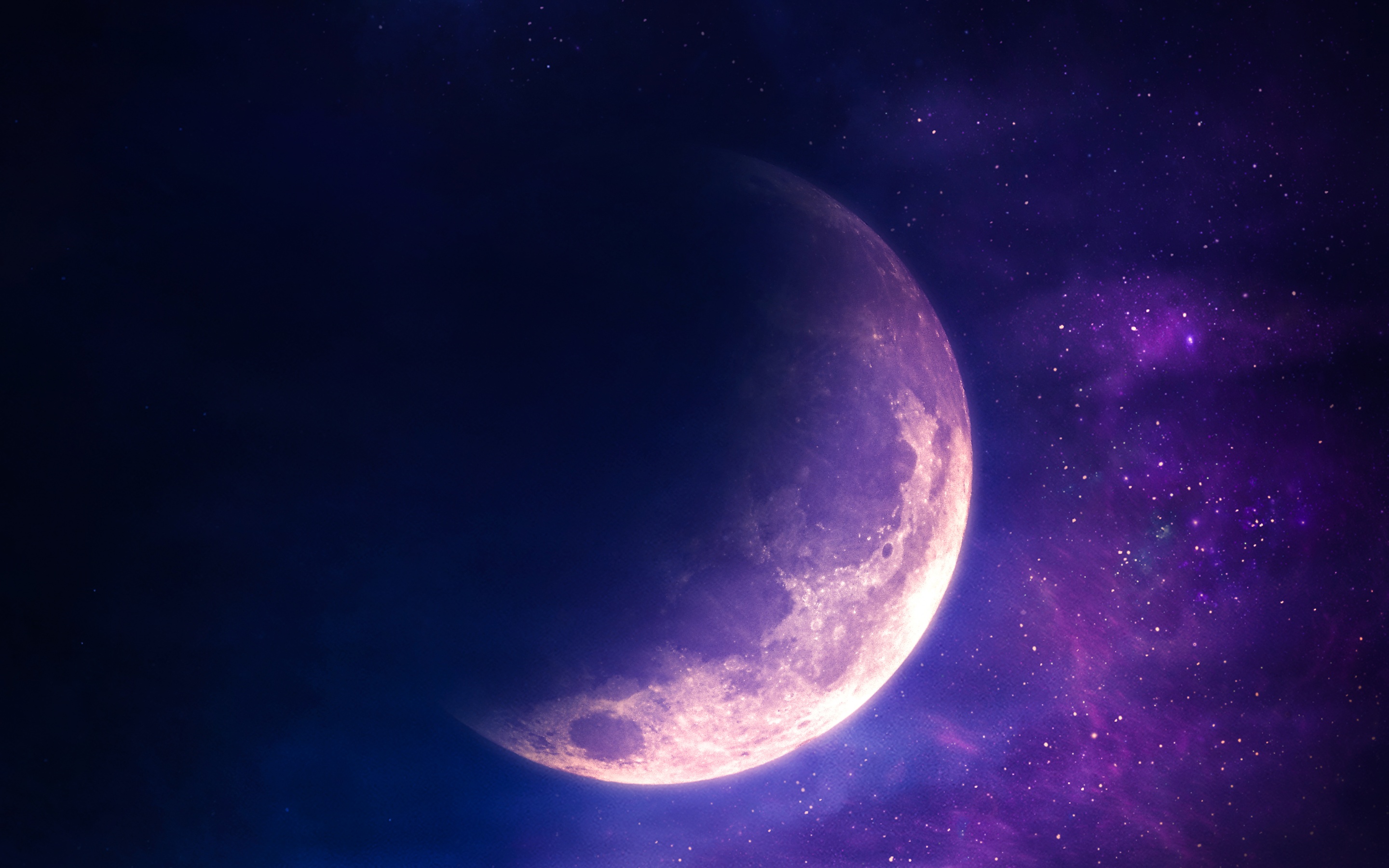 Aesthetic Wallpaper 4K, Moon, Stars