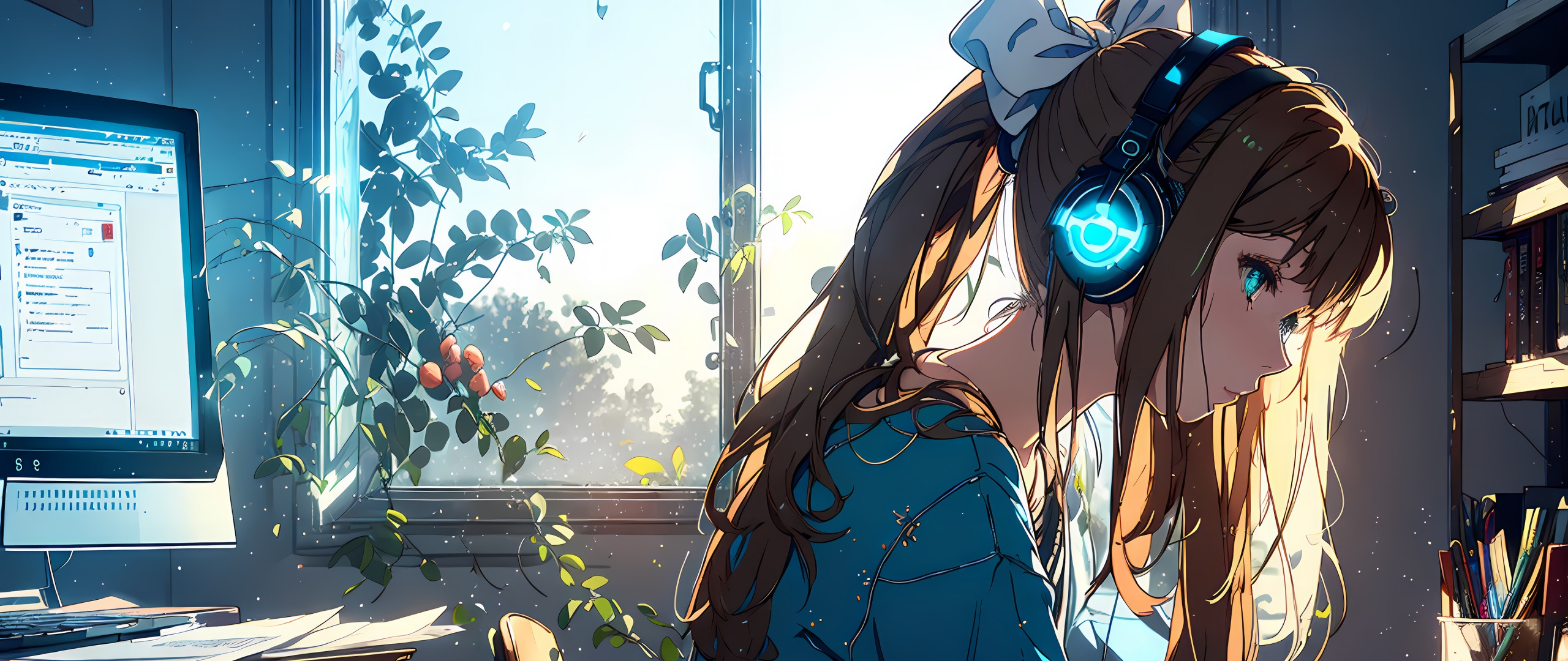 Anime girl Wallpaper 4K, Listening