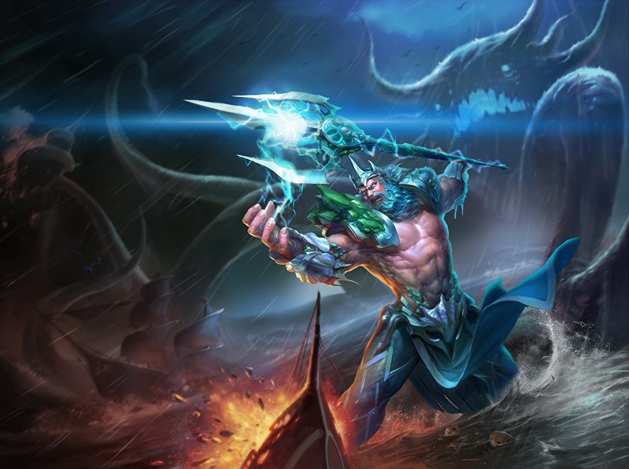 Desktop Wallpaper Trident Men Warriors