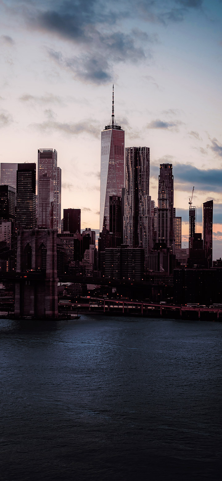 Skyscrapers next to a dark body