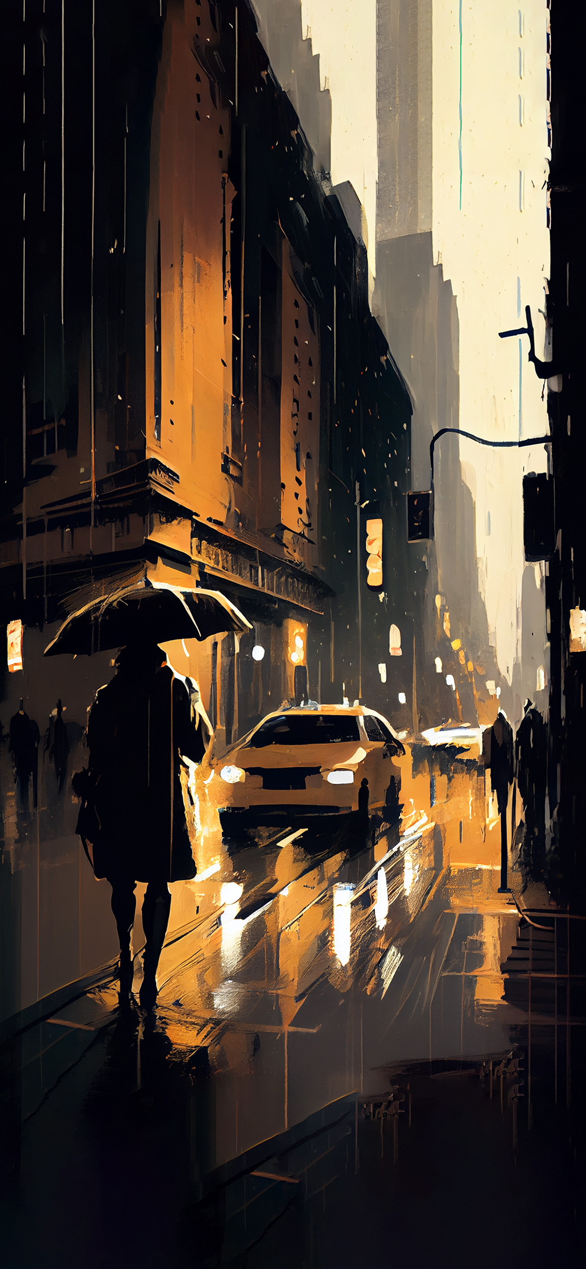 Rain in the City Art Wallpaper